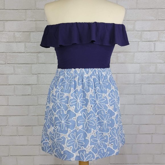 Lilly Pulitzer Athens Tide Blue Hollar For A Dollar Strapless Chambray Dress - Picture 4 of 5